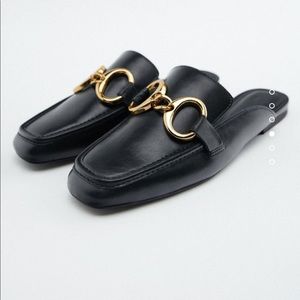 ZARA black and gold slip on Loafers